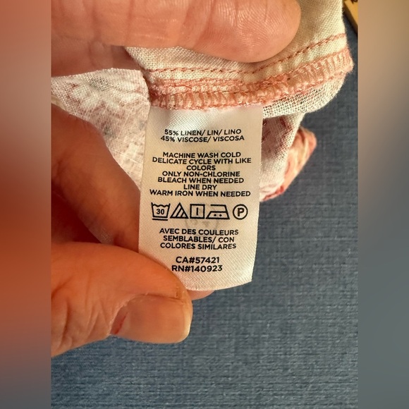 LOFT Womens Peach Floral Skirt SZ MD Pockets Linen Blend Elastic Waist Mini - Picture 5 of 7